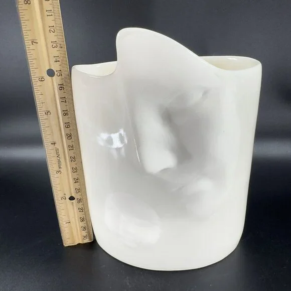 Sara Lund Face Vase Mother and Child Hand Made Stoneware Pottery Artist Signed